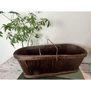 Vintage Wooden Primitive Rustic Natural Farm Gathering Fruit Orchard Basket
